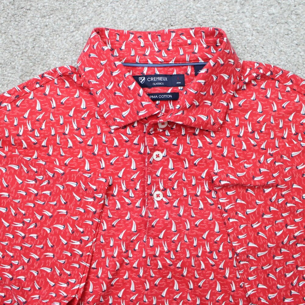 Cremieux Classics Polo Shirt Mens Large Red Sailboat All Over Print Short Sleeve